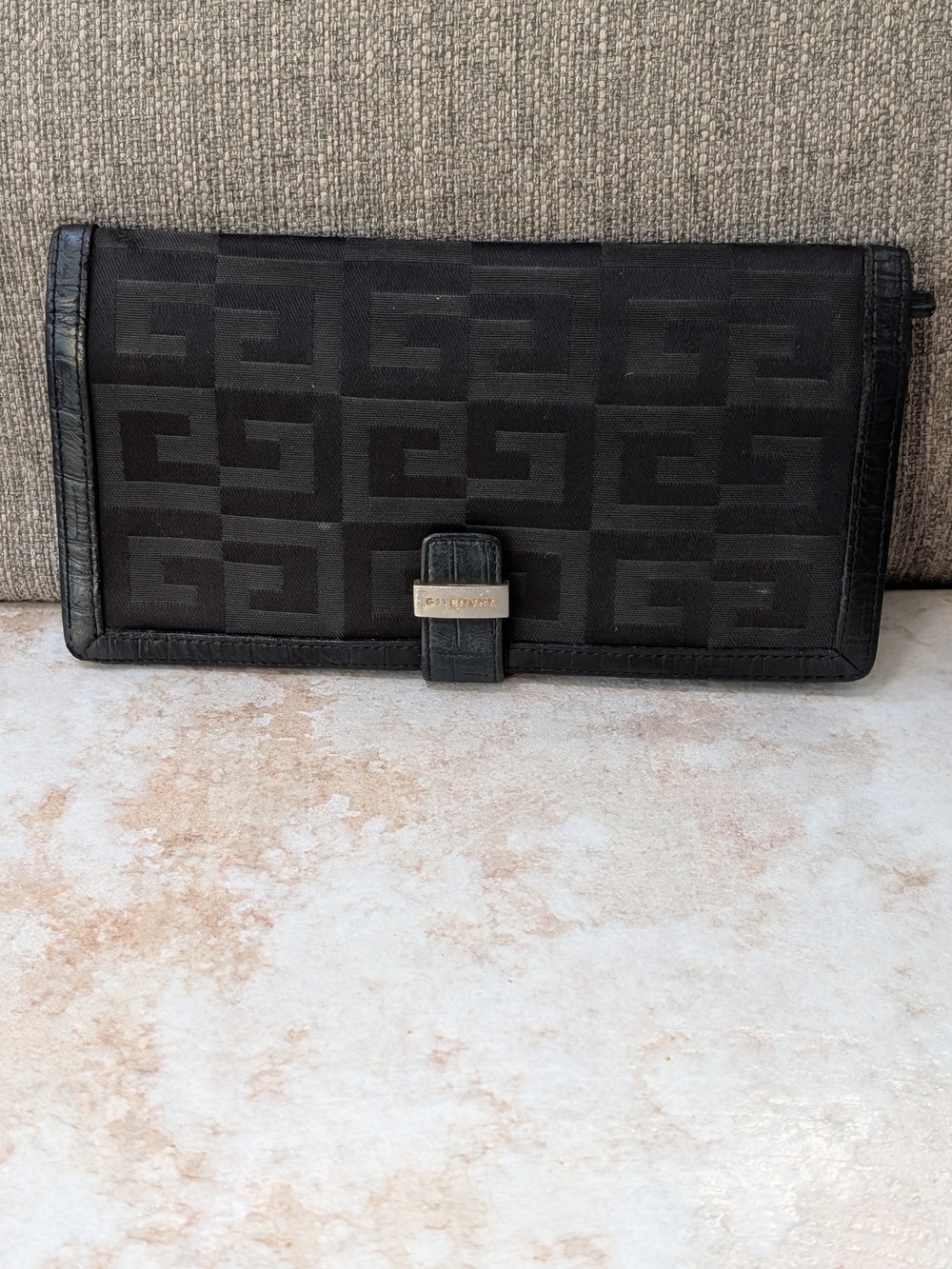 Givenchy Black Canvas Monogram Continental Wallet w COA